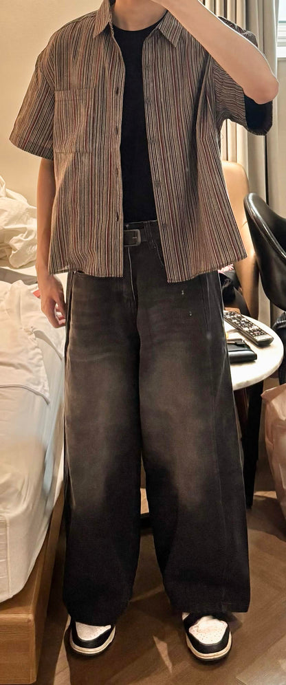 條紋短袖短款半袖襯衫