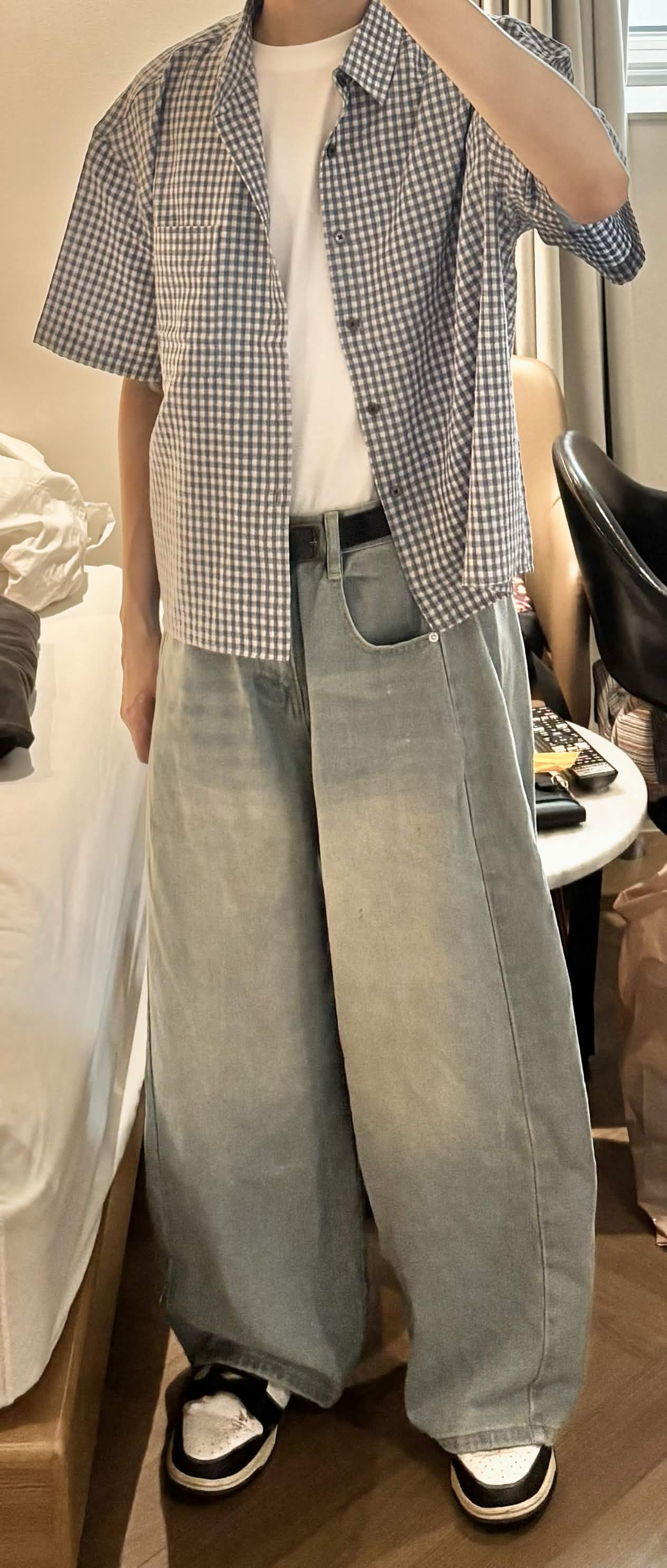 格紋短袖短款半袖襯衫