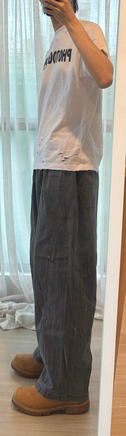 側點印花寬彈性腰褲
