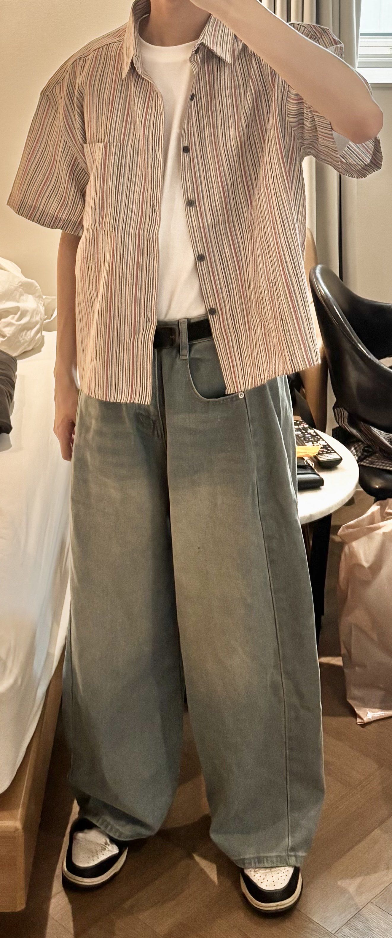 條紋短袖短款半袖襯衫